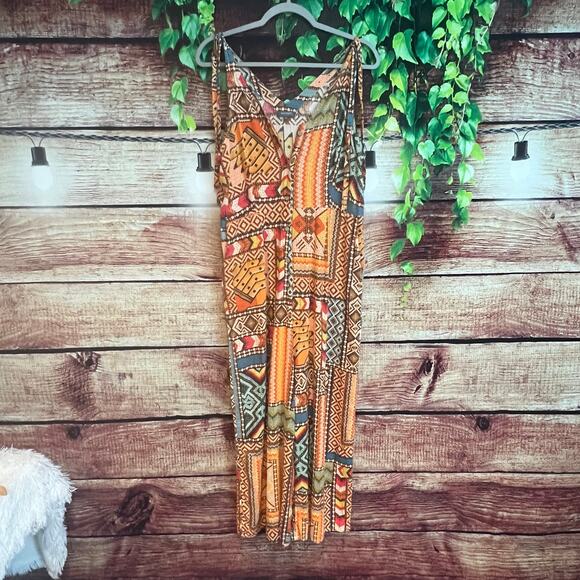 Haute Hippie Tribal Aztec Wide Leg Linen Blend Jumpsuit Medium Boho Sleeveless - Picture 2 of 8